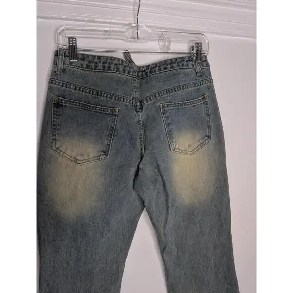 ego strappy waisted studded detail flare jeans blue vintage Size 4 No Belt - Picture 7 of 8